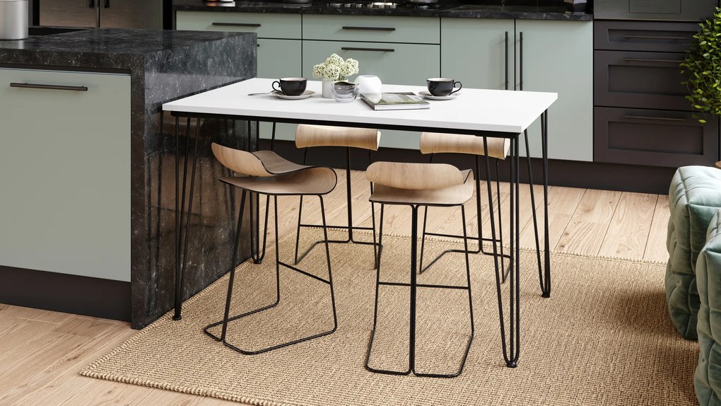 Mazzoni HAIRPIN S-120 Alb Mat - MASĂ LOFT PENTRU BUCĂTĂRIA SUFRAGERIE LIVING