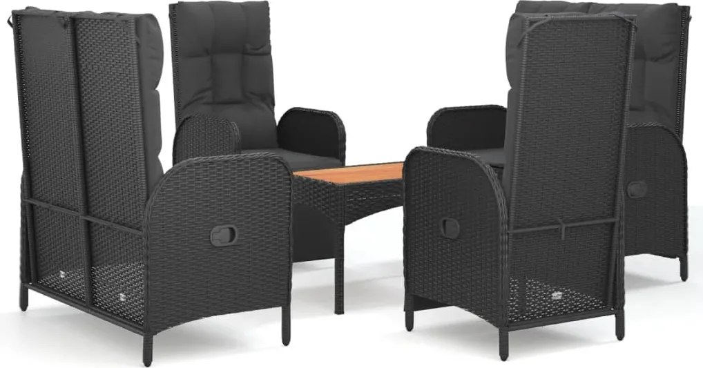 vidaXL Set mobilier de grădină cu perne, 5 piese, negru, poliratan