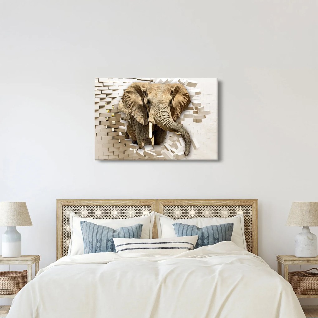 Tablou - Elefant spârgând peretele (90x60 cm)