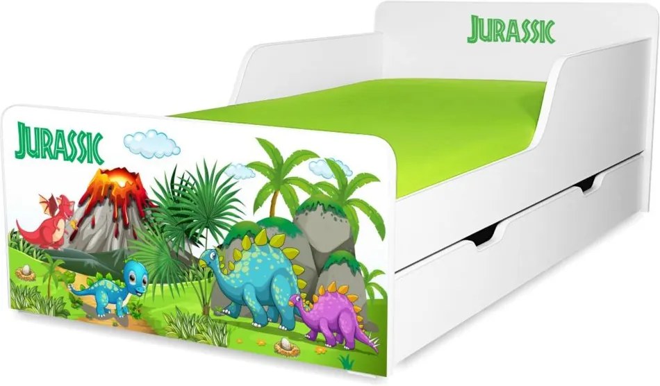 Pat copii Jurassic 2-12 ani cu sertar si saltea cadou
