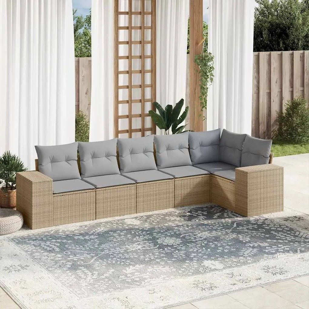 vidaXL Set canapele de grădină cu perne, 6 piese, bej, poliratan