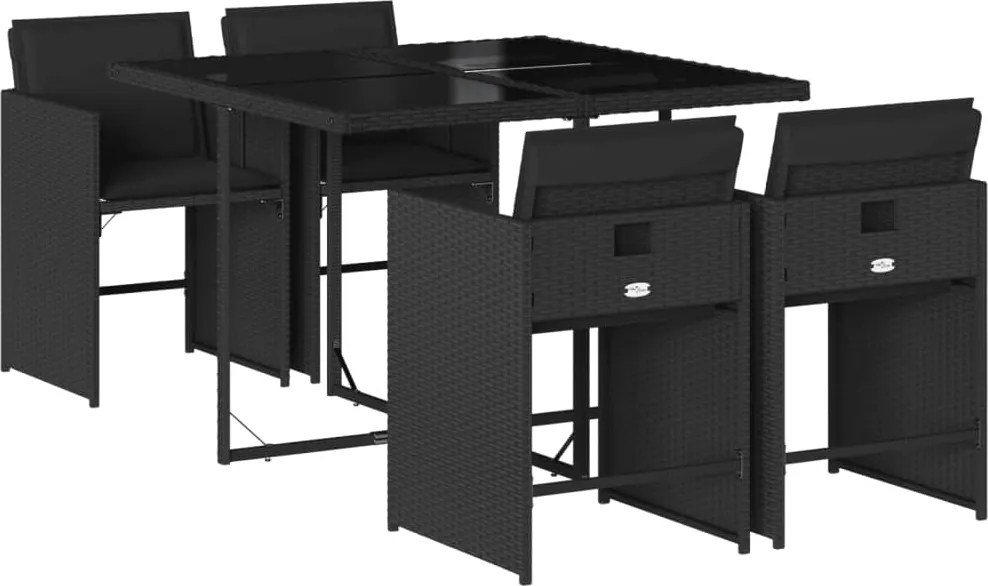 vidaXL Set mobilier de grădină cu perne, 5 piese, negru, poliratan