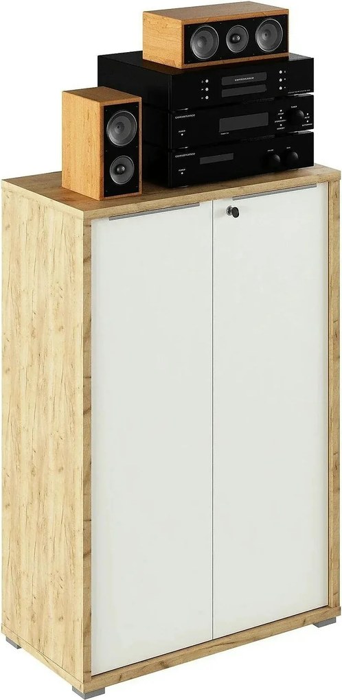 Dulap RIOMA TYP 09, stejar artisan/alb, DTD laminat, cu 2 usi, 75x38x1