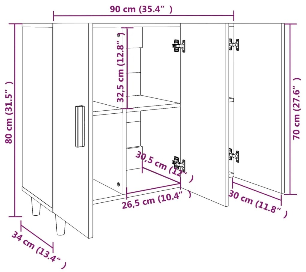 Servanta, stejar maro, 90x34x80 cm, lemn prelucrat 1, Stejar brun