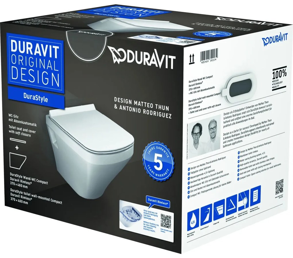 Duravit DuraStyle vas wc cu capac soft-close agatat fara margine alb 45710900A1