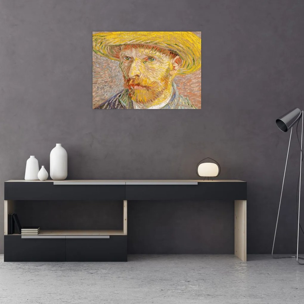 Tablou pe sticlă - Vincent van Gogh, Self-Portrait with a Straw Hat (The Potato Peeler), reproducere (70x50 cm)