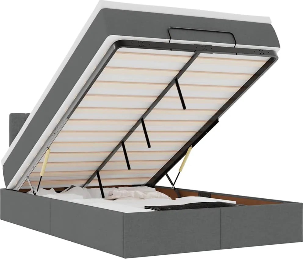 vidaXL Pat otoman cu saltea și LED-uri, gri închis, 120x190 cm, textil