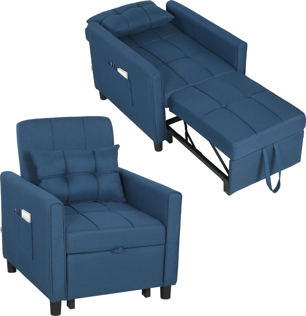 HOMCOM Fotoliu-pat pliabil cu spătar reglabil și pernă, Albastru | Aosom Romania