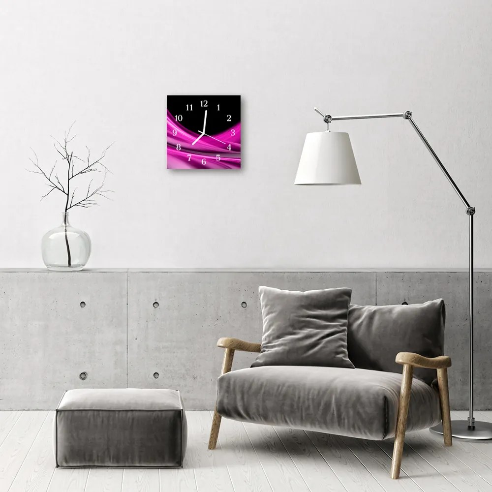 Ceas de perete din sticla pătrat Abstract Lines Art negru, violet