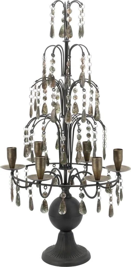 Suport pentru lumânări din metal, cu ornamente, aspect antichizat