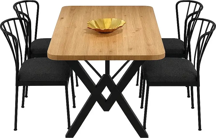 Set masa cu 4 scaune metal, Amsterdam Homs, nuc/negru 70 x 110 cm