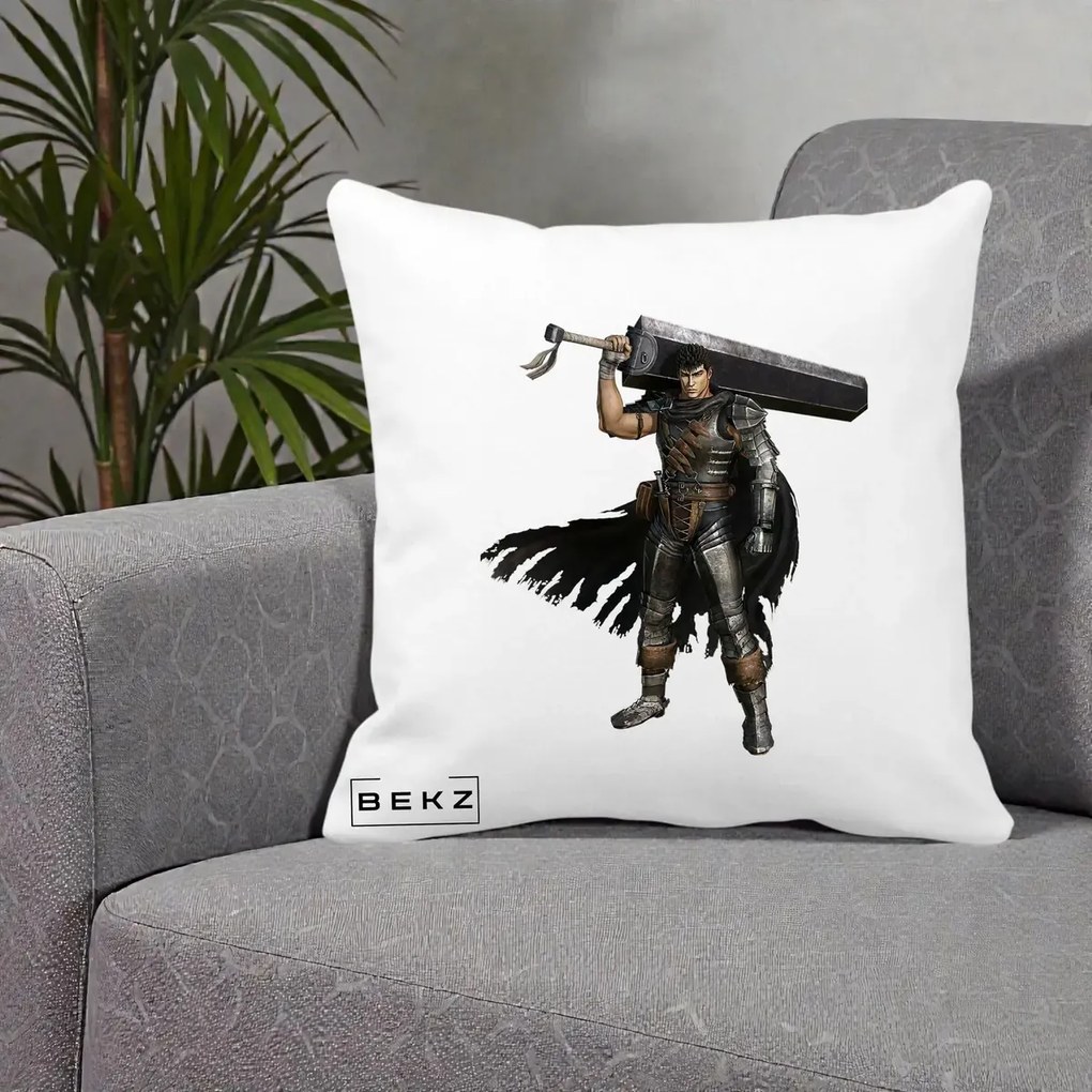 Perna Personalizata Berserk Guts Luptatorul Negru, 40x40 cm, Alba Mata, Husa Detasabila, Perna Inclusa, BEKZ®