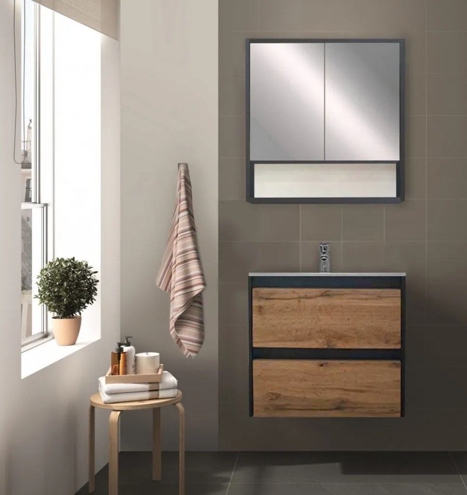 Mobilier complet de baie Porto 60 în culoarea stejarului rustic antracit