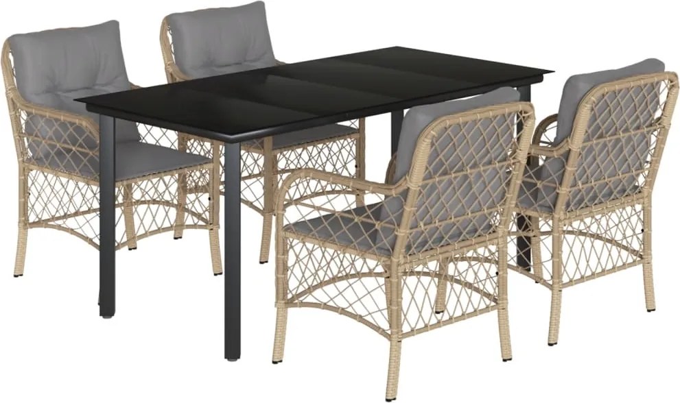 vidaXL Set mobilier pentru grădină, 5 piese, cu perne, bej, poliratan