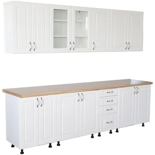 Bucatarie Zebra 260 cm din MDF Alb Mat cu blat termoizolant imitatie artar