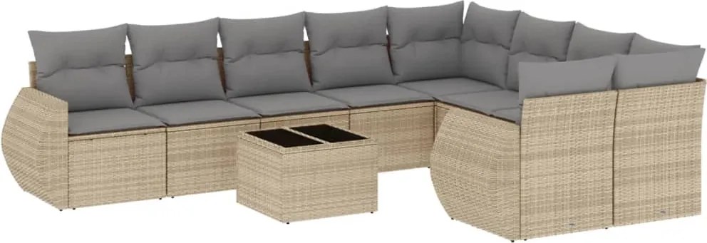 vidaXL Set canapele de grădină cu perne, 10 piese, bej, poliratan