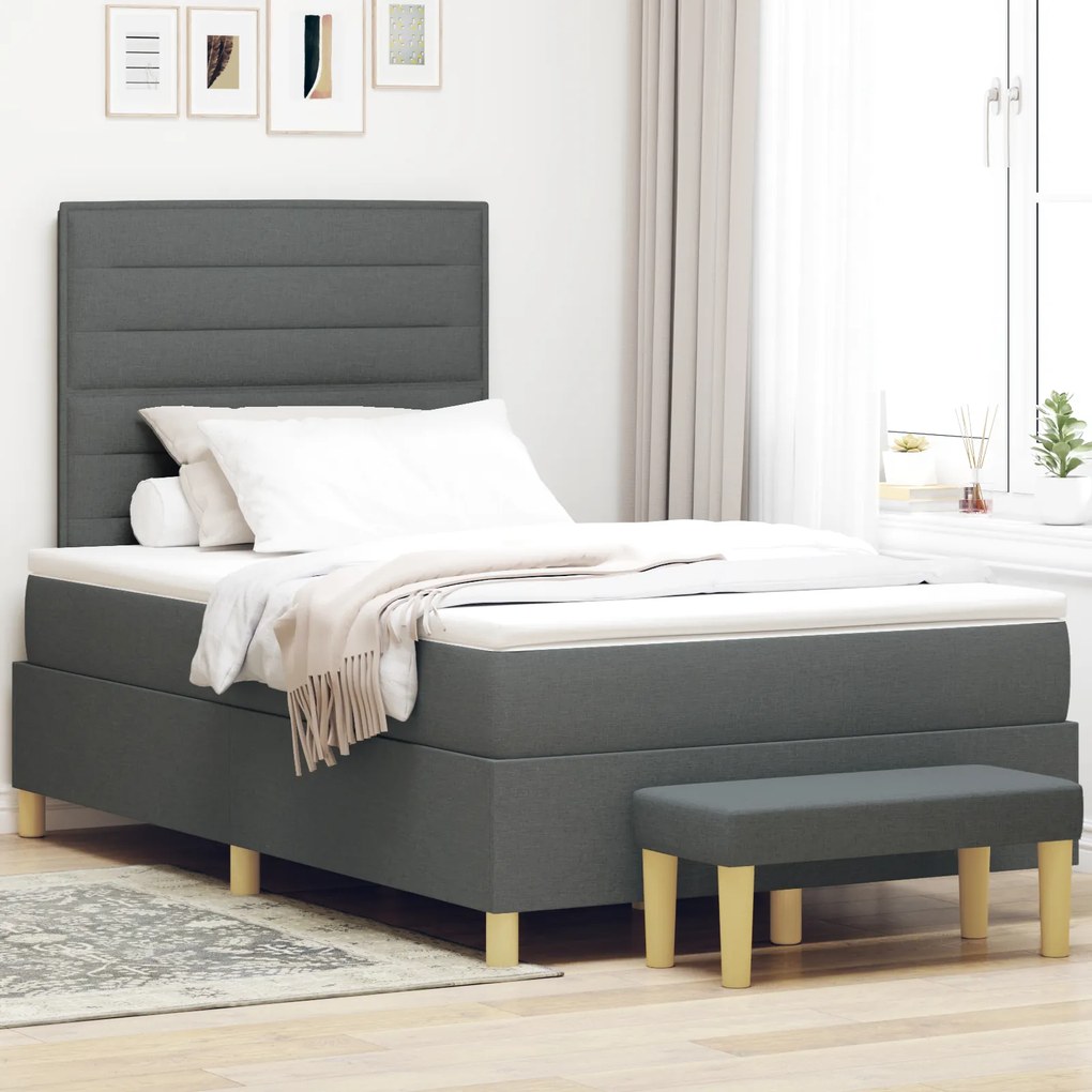 vidaXL Pat cu arcuri și bancă gri închis 120x200 cm țesătură