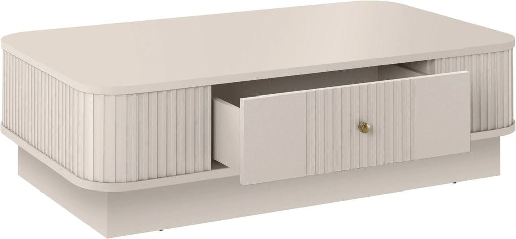 Măsuță de cafea Vesper 103x60 cm cu sertar pe plintă - cashmir / mâner auriu