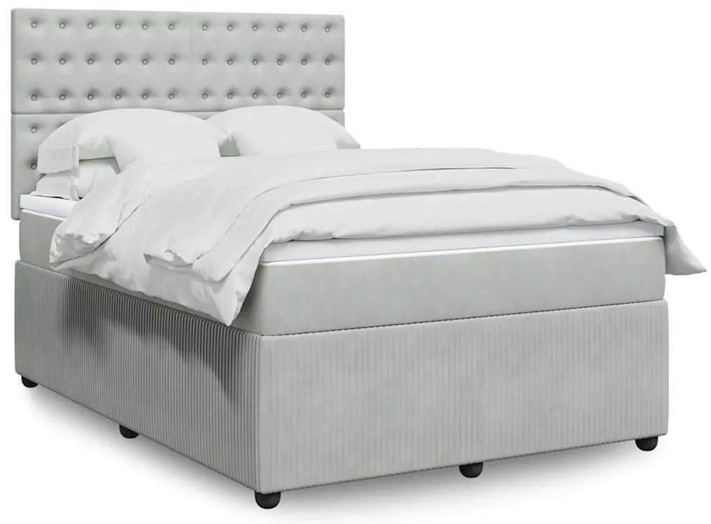 vidaXL Pat box spring cu saltea, gri deschis, 140x200 cm, catifea