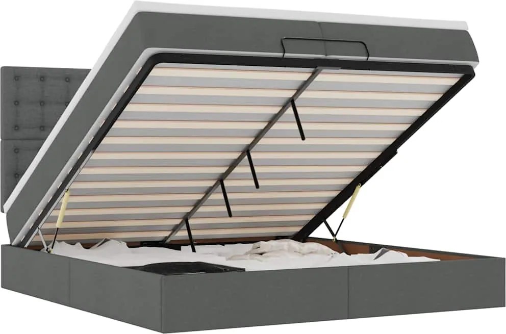 vidaXL Cadru de pat otoman cu saltele țesătură gri închis 200x200cm