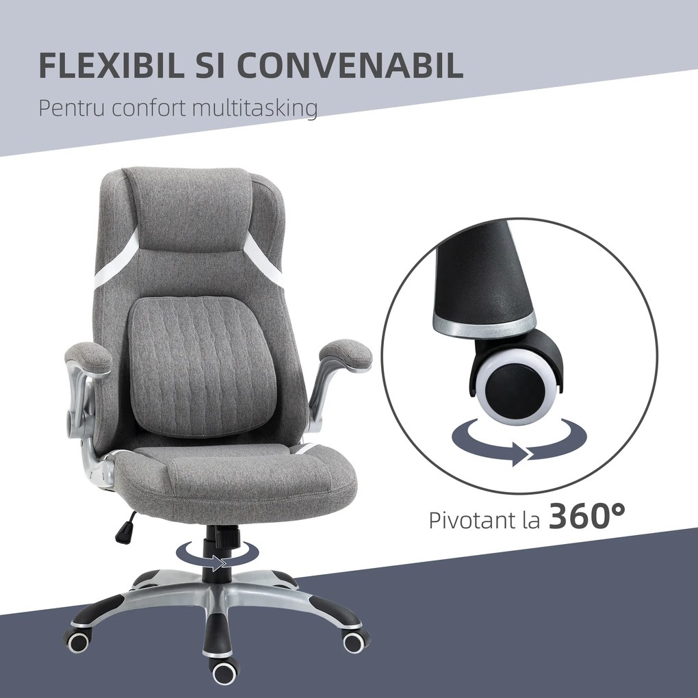 Vinsetto Scaun directorial cu Înălțime Reglabilă, Scaun de Birou Ergonomic Rotativ din Țesătură și Oțel, 68x76x109-117cm, Gri | Aosom România
