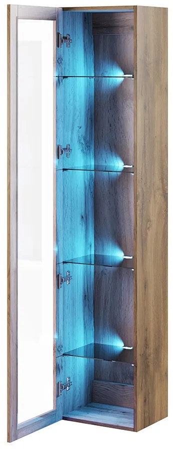 Vitrină 180 sticlă Zylia (Negru + Stejar wotan) (Iluminat LED RGB color). 1060032