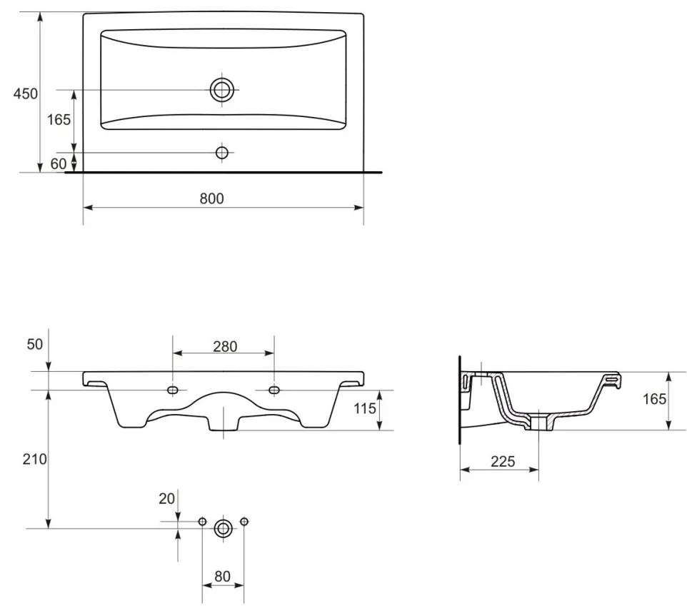 Set dulap baie suspendat 2 sertare lavoar inclus, 80 cm, casmir mat, Cersanit Tirso 800x450 mm, Casmir mat