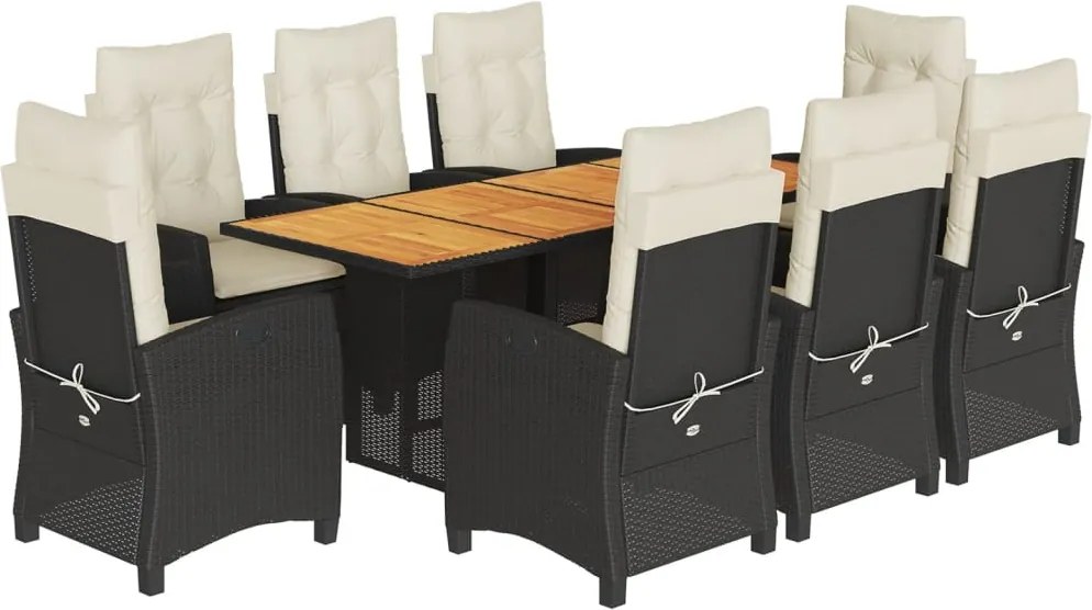 vidaXL Set mobilier de grădină cu perne, 9 piese, negru, poliratan