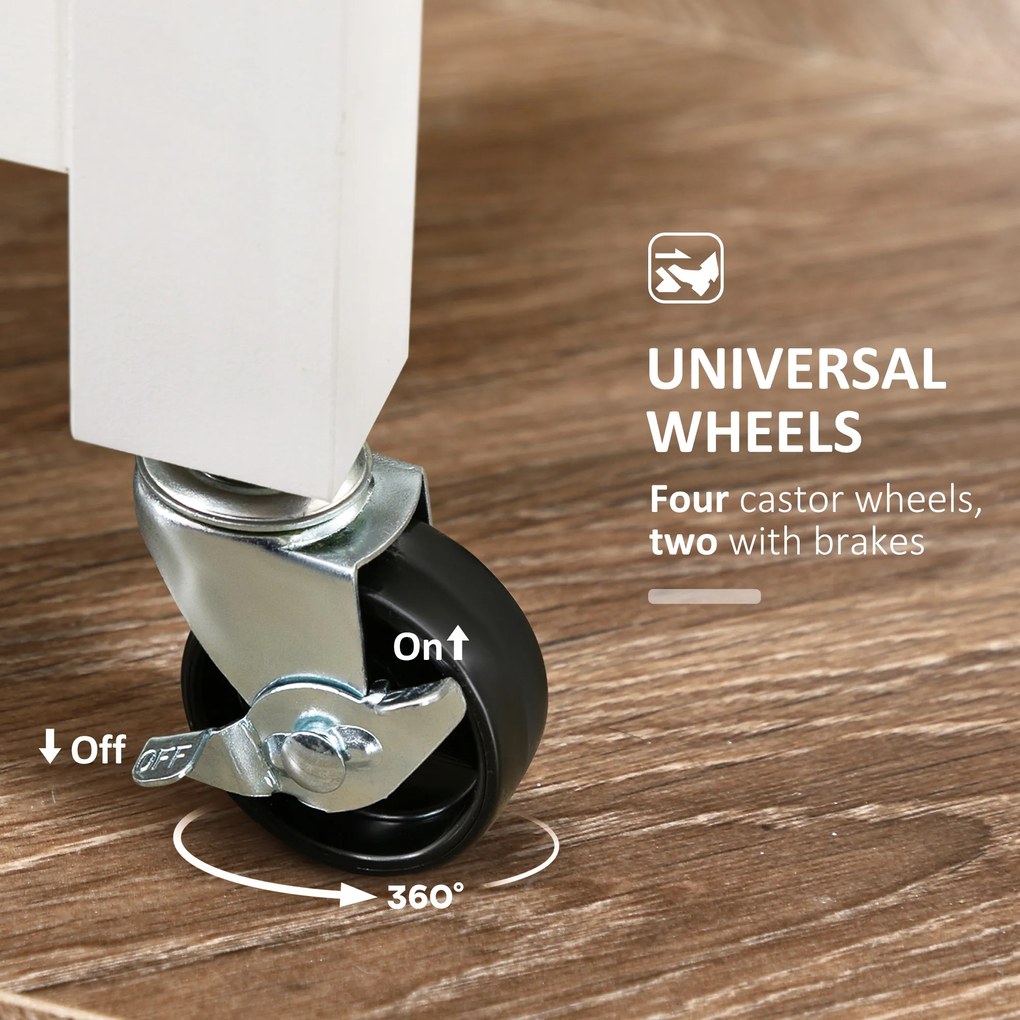 HOMCOM Cărucior de Bucătărie cu Roți, Insulă de Bucătărie Compactă cu Blat din Lemn, Rafturi și Sertare, Alb | Aosom Romania