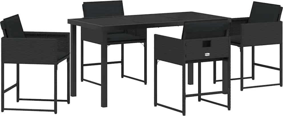 vidaXL Set de masă pentru grădină cu pernă 5 pcs Negru poliratan