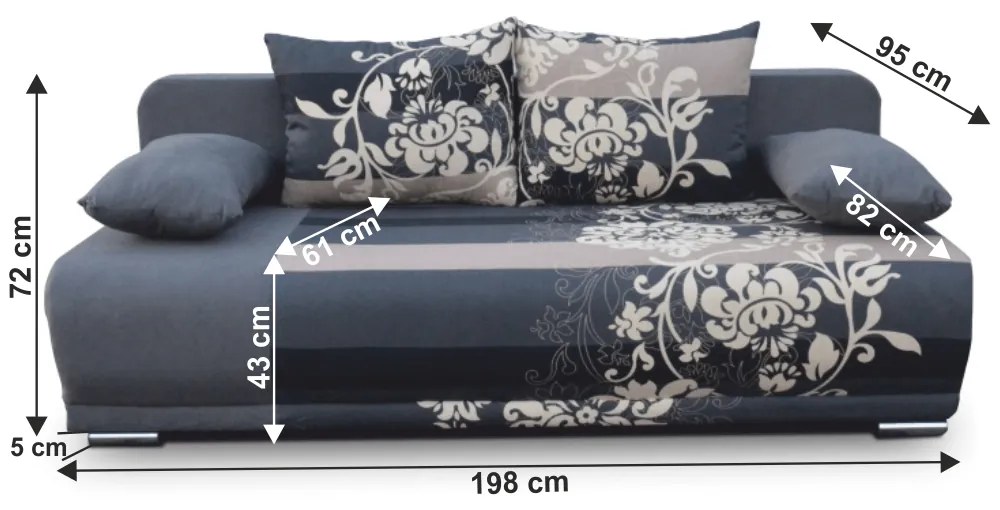 Canapea extensibilă, gri/cu imprimeu, REMI NEW