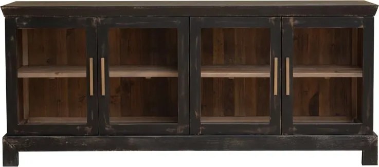 Bufet vintage din lemn, negru, cu 4 uși vitrate și mânere aurii, 78 x 200 x 45 cm, „Anvers”