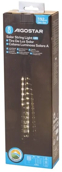 Aigostar - Ghirlandă solară LED, 192 LED, 8 m, IP65, alb rece