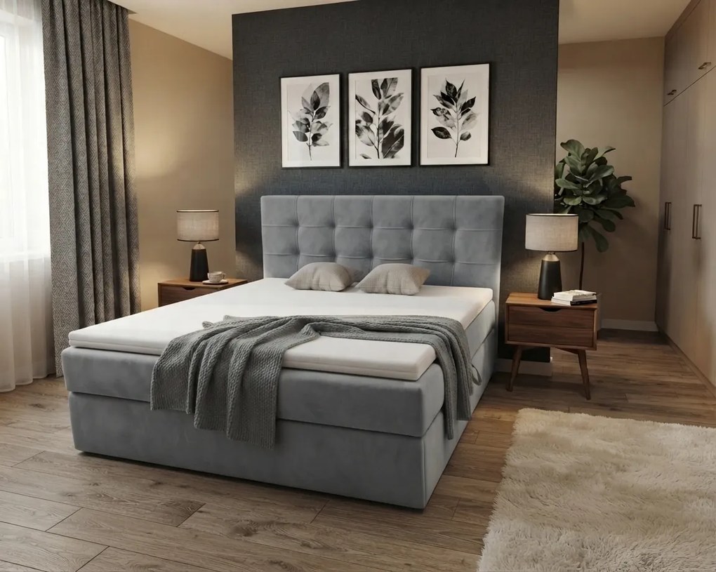 Pat boxspring tapitat DIRELIS TRINITY 180x200 cm gri Saltea: Saltea cu arcuri Bonell