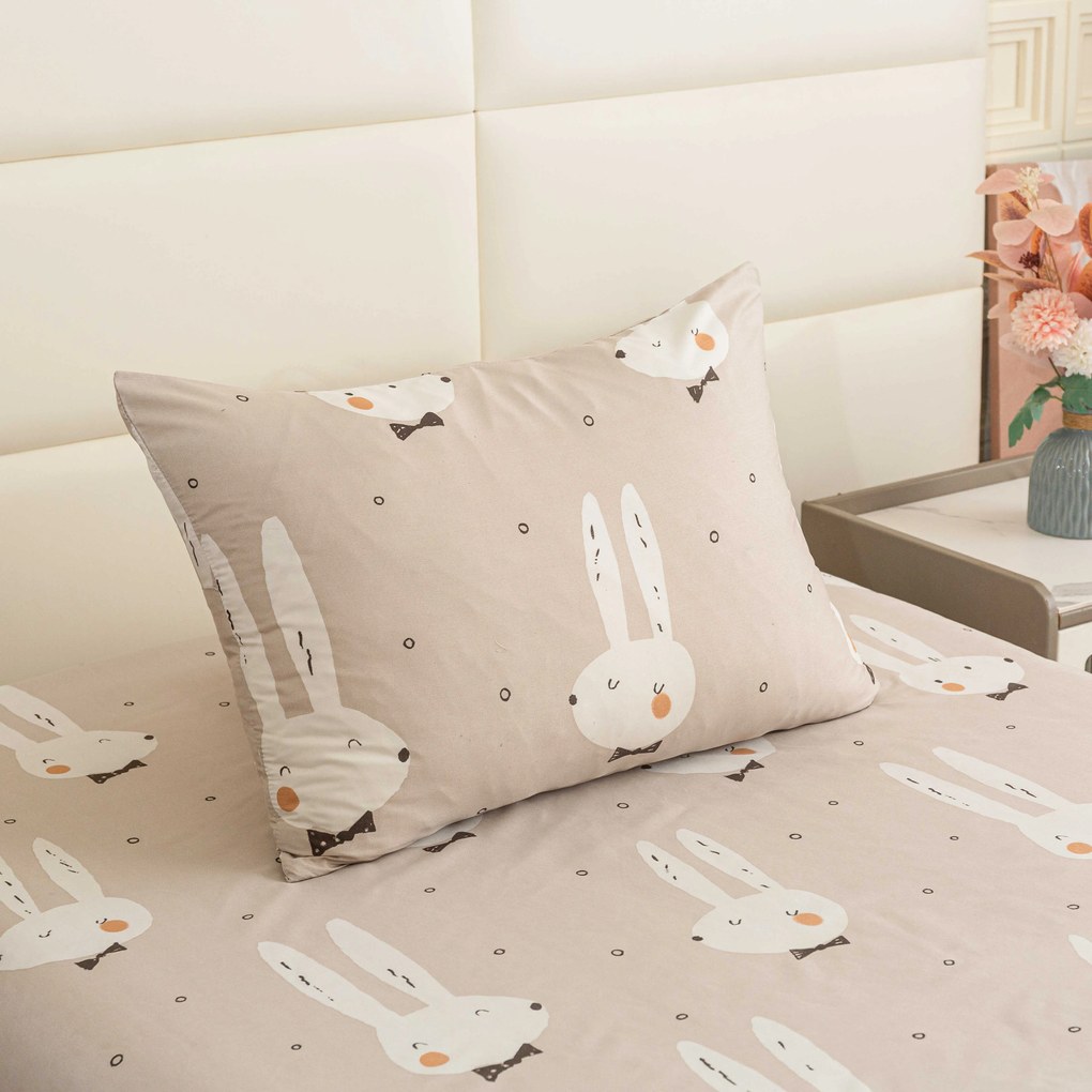Cearsaf din microfibra 140x240 cm si husa de perna 50x70 cm WHITE RABBIT, bej