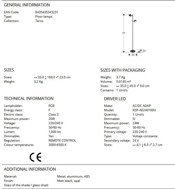 Lampadar/Lampa de podea LED design modern Taros negru
