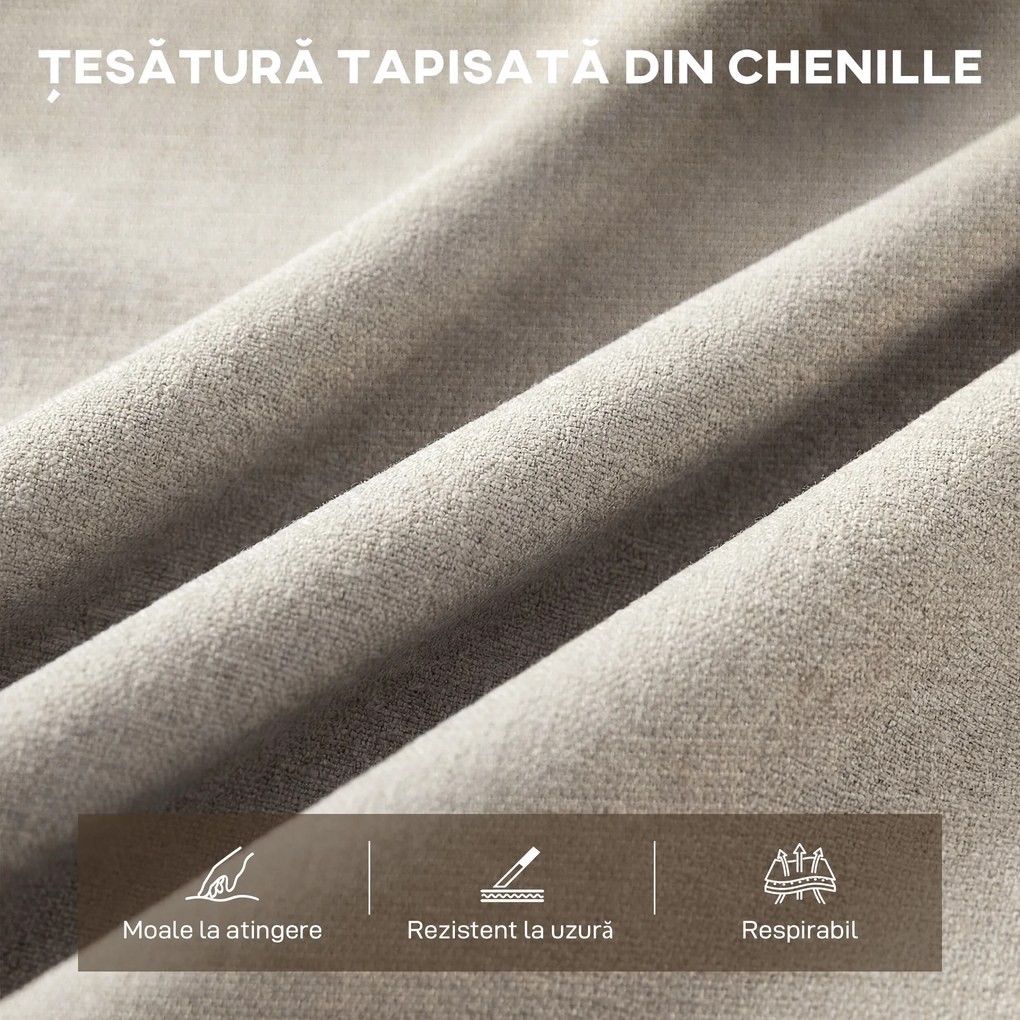 HOMCOM Canapea 3 Locuri Tapițată cu Chenille și Cusături Duble, Canapea Modernă cu Brațe și Picioare din Oțel, pentru Living, Birou și Dormitor, 174x75x76 cm, Bej | Aosom Romania