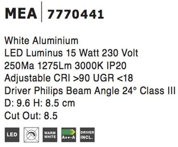 Spot LED directionabil, incastrabil pentru tavan fals, MEA alb NVL-7770441