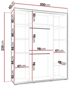 Dulap de haine cu uși culisante Foktra 3 200 (Cașmir + Negru) (cu oglindă). Promo -17%. 1105701