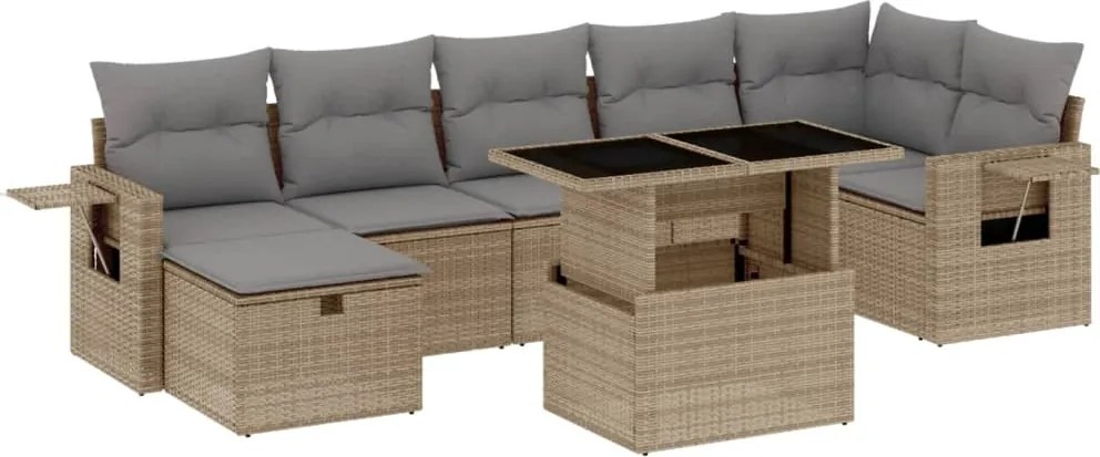 vidaXL Set canapele de grădină, 8 piese, cu perne, bej, poliratan