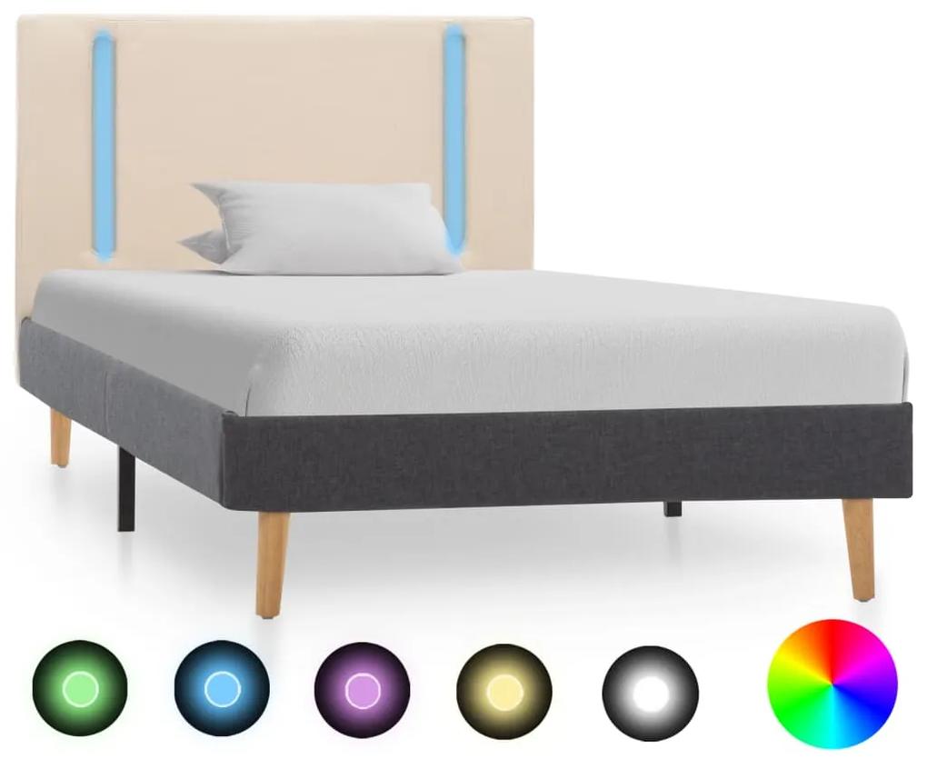 286769 vidaXL Cadru pat cu LED, crem și gri închis, 90x200 cm, textil