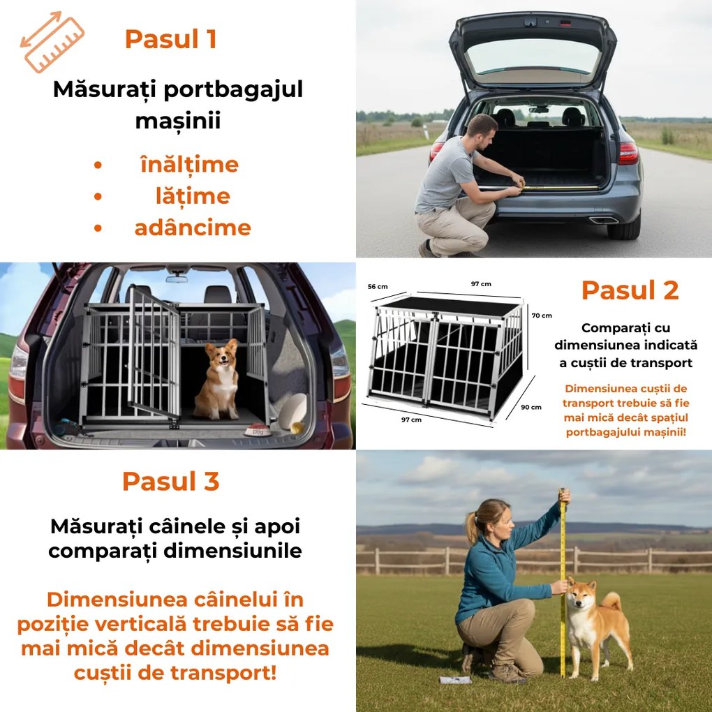 Cușcă de transport pentru câini BRUNO, 97x90x70cm, argintiu/negru Cadoca