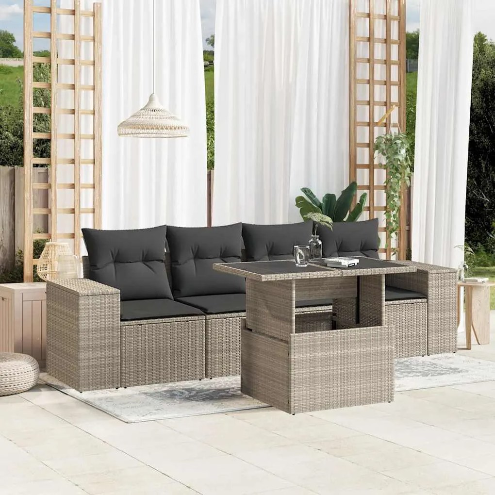 vidaXL Set canapele de grădină cu perne, 5 piese gri deschis poliratan