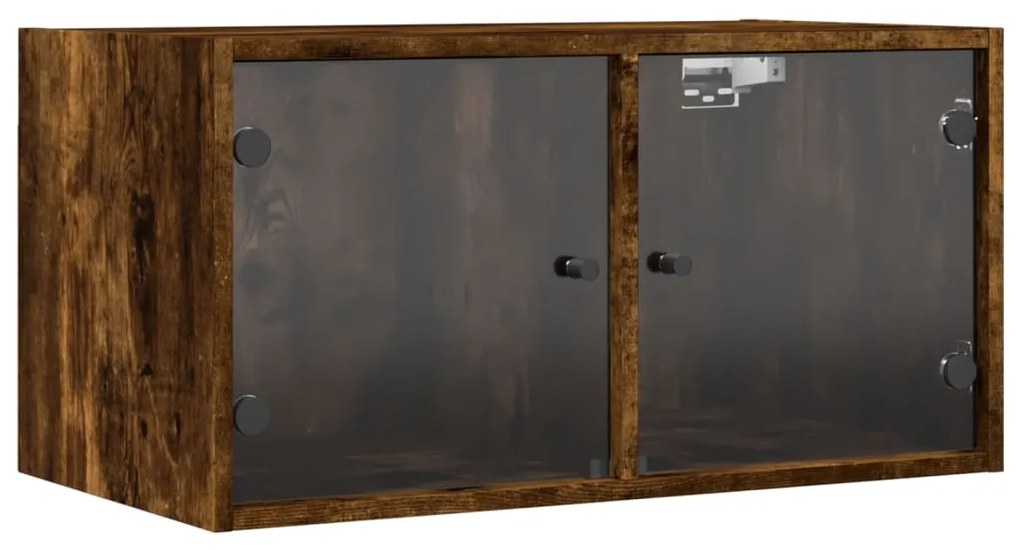836505 vidaXL Dulap de perete cu uși din sticlă, stejar fumuriu,68,5x37x35 cm