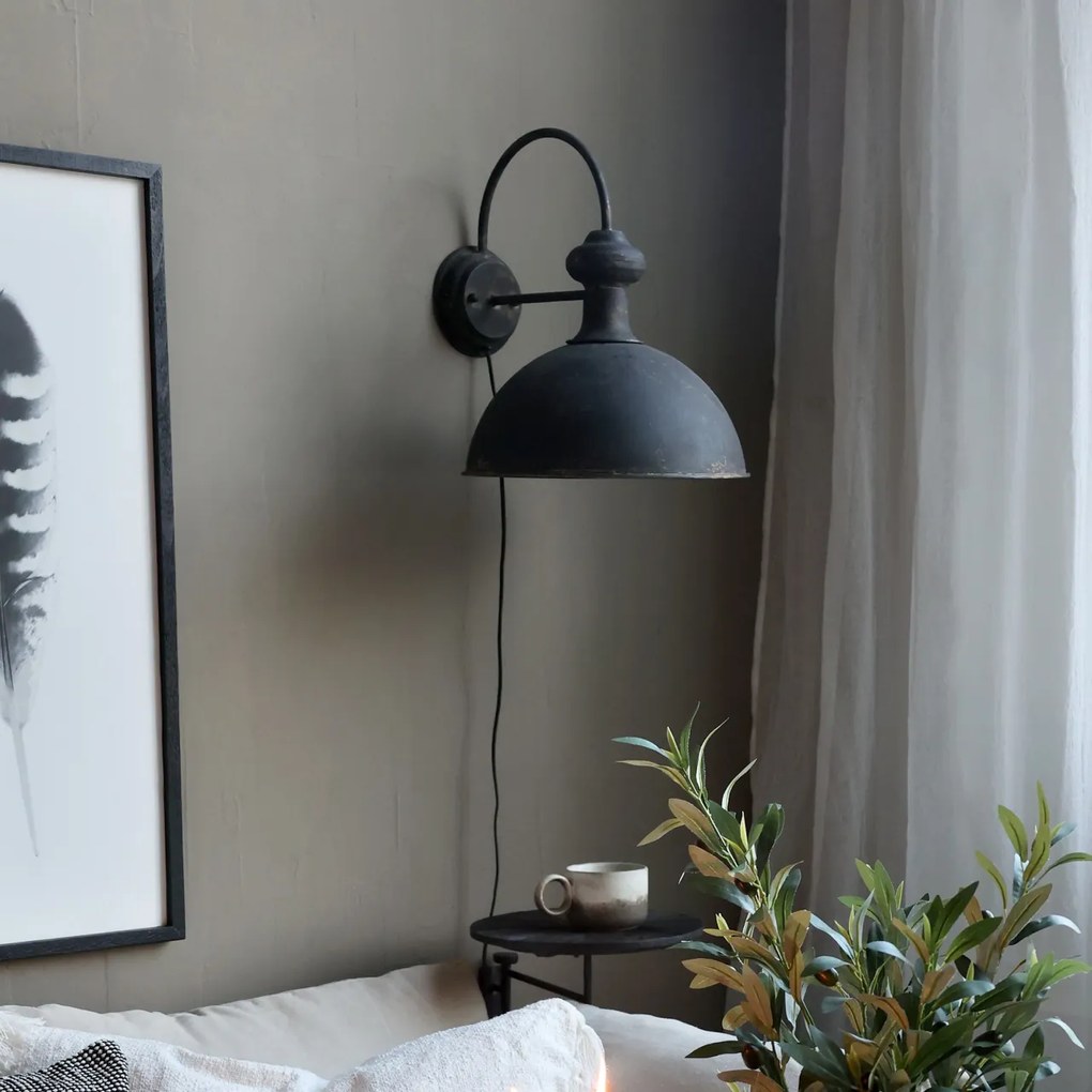 Aplica de perete din metal, finisaj negru antichizat, H42 cm, Factory
