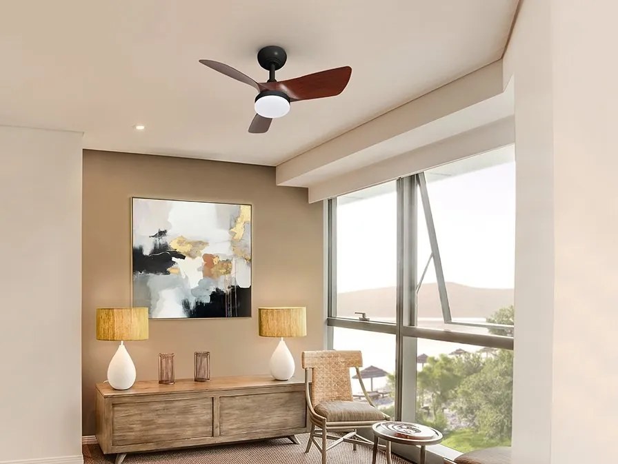 Lustra LED cu Ventilator si telecomanda TROPIC BLACK/WALNUT