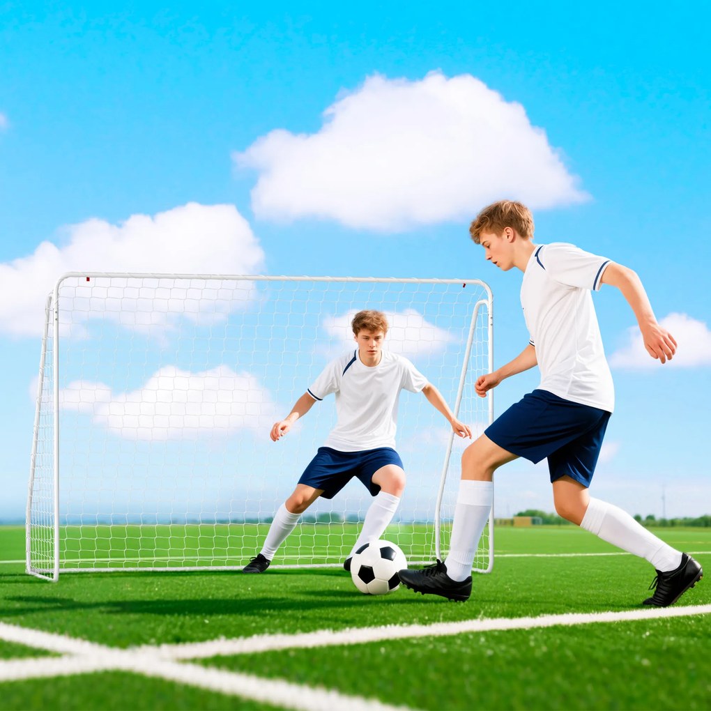 HOMCOM Poartă de Fotbal pentru Grădină și Parc cu 6 Pari în formă de U, din PE și Metal Eposidic, 301x120x200 cm, Alb | Aosom Romania