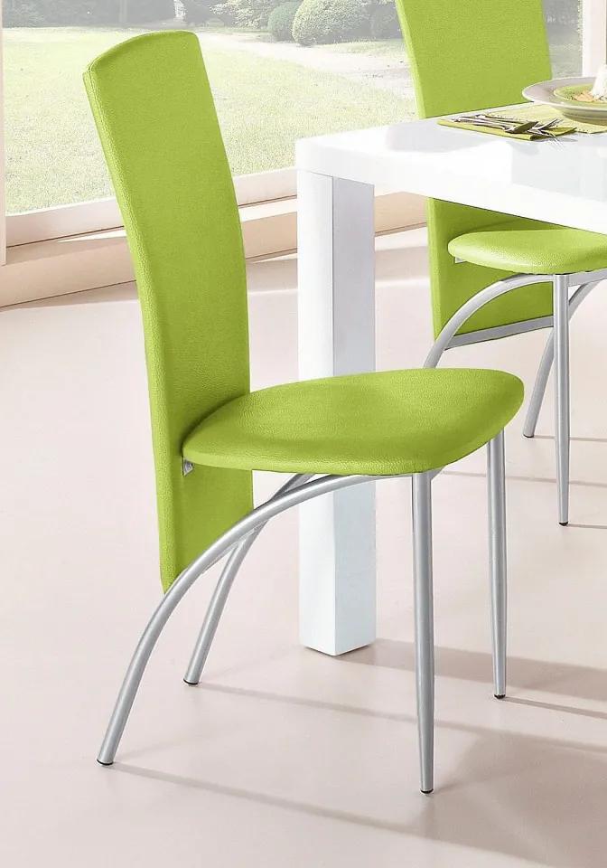 Set de 2 scaune tapitate Nicole - piele sintetica - verde/metal