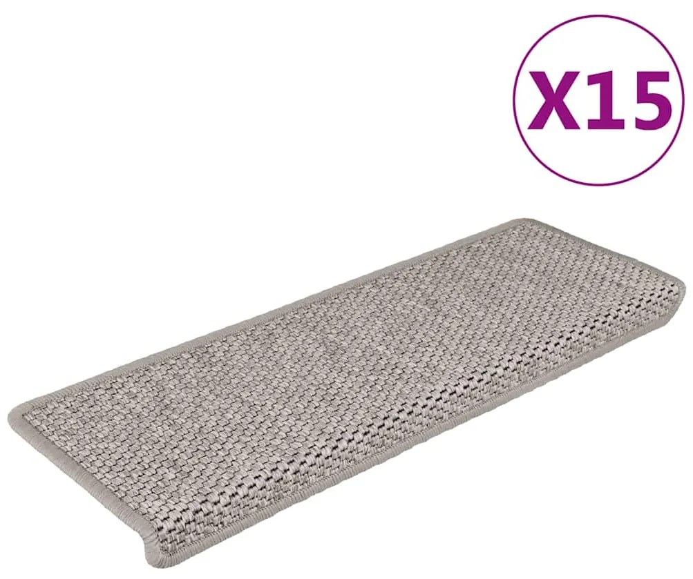 vidaXL Covorașe autoadezive scări, 15 buc., argintiu, 65x21x4cm, sisal
