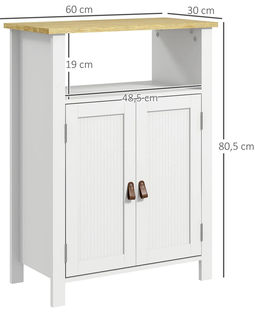 kleankin Dulap de baie scund cu multiple spații de depozitare, mare nișă, placard cu două uși alb și natural | Aosom Romania